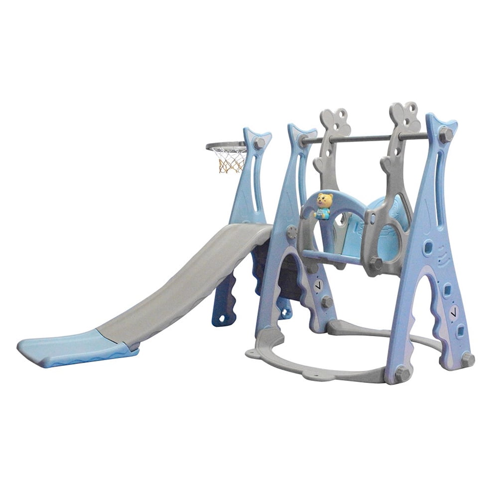 3 In 1 Toddler Climber And Swing Set Climber Sliding Playset w/Basketball Hoop 