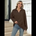 thumbnail image 4 of de Larga con Cuello en V para Mujer, Sudaderas Ligeras, Ropa de Moda de Otoño 2025. Café XXL, 4 of 10