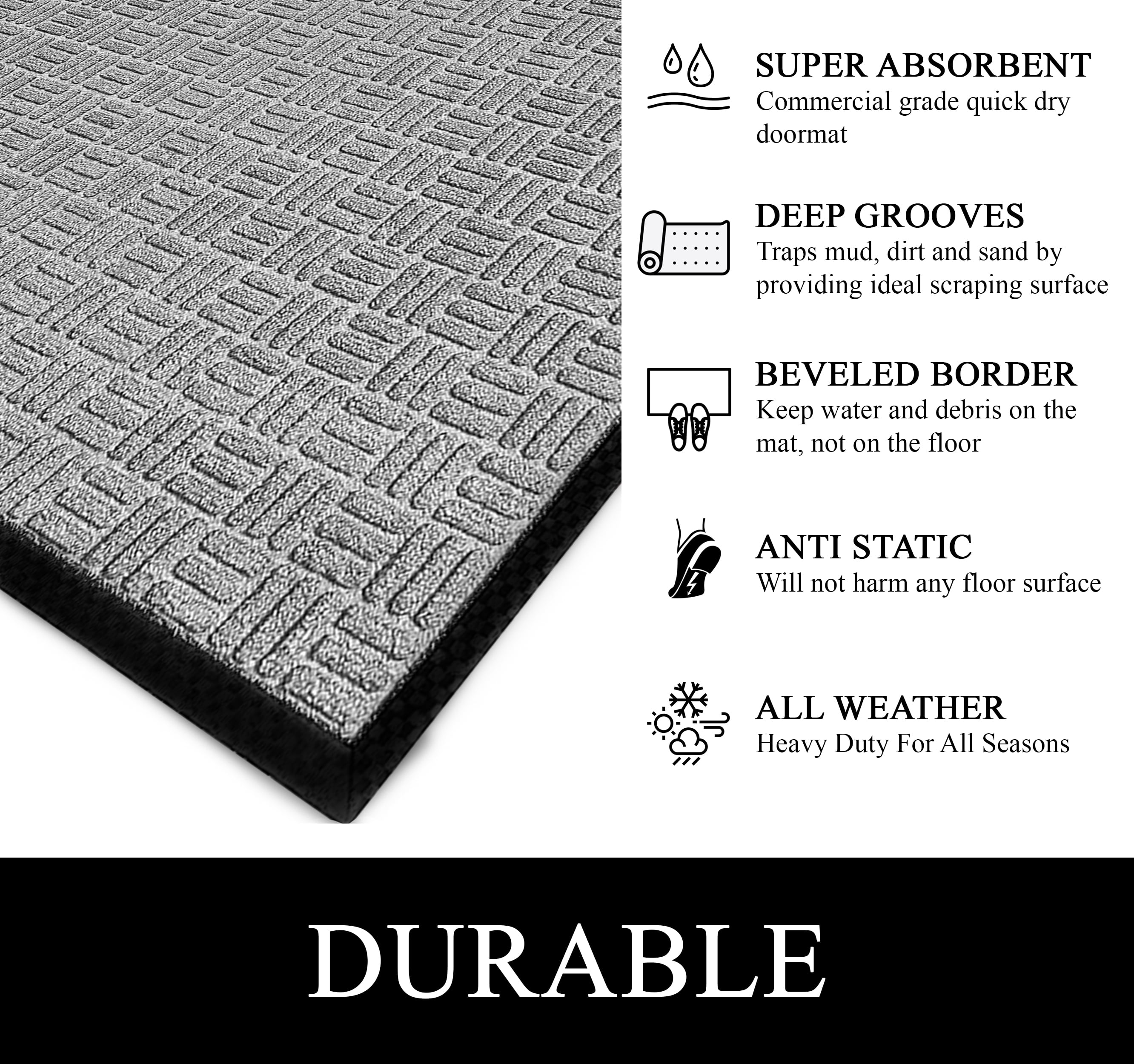 A1HC Indoor Outdoor Mat, Front and Back Entrance Welcome Mats, Front Door Patio Mats 47X71 Inches, Non-Slip Easy Clean Entrance Washable Large Size Doormats, Light Grey