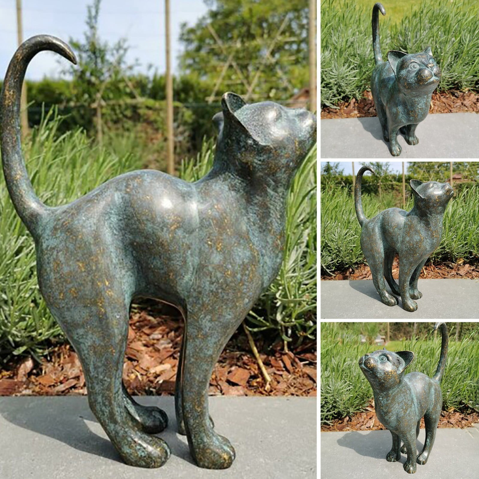 BINGLI Garden Resin Cat Statue with Butterfly Decor - Cute Cat Sculpture for Indoor/Outdoor Yard, Patio, Flower Bed - Weatherproof Figurine Home Decoration Gift