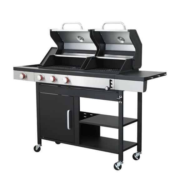 Resenkos 3-Burner Propane and Charcoal Combo Grill, 37,230 BTU Outdoor Cooking Station