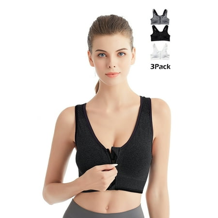 

YOMYM Women s Zipper Front Closure Sports Bra Racerback Yoga Bras 3 Pack