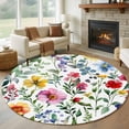 thumbnail image 3 of Spring Floral Round Area&nbsp;Rug 6ft Gradient Pink Blue Yellow Flowers Romantic Farmhouse Non-Slip&nbsp;Washable Circle Rugs Soft Felt Indoor Floor Mat for Bedroom Kitchen Living Room Bathroom, 3 of 9