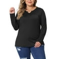 thumbnail image 2 of Unique Bargains Women's Plus Size Round Neck Long Sleeved T-Shirts Loose Tunic Blouses 1X Black, 2 of 6