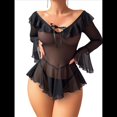 thumbnail image 1 of Vestido de Fiesta de Verano con Corsé de Dos Piezas para Mujer, Hombros Descubiertos, Mangas Acampanadas, Cordones y Transparencias Negro S, 1 of 9