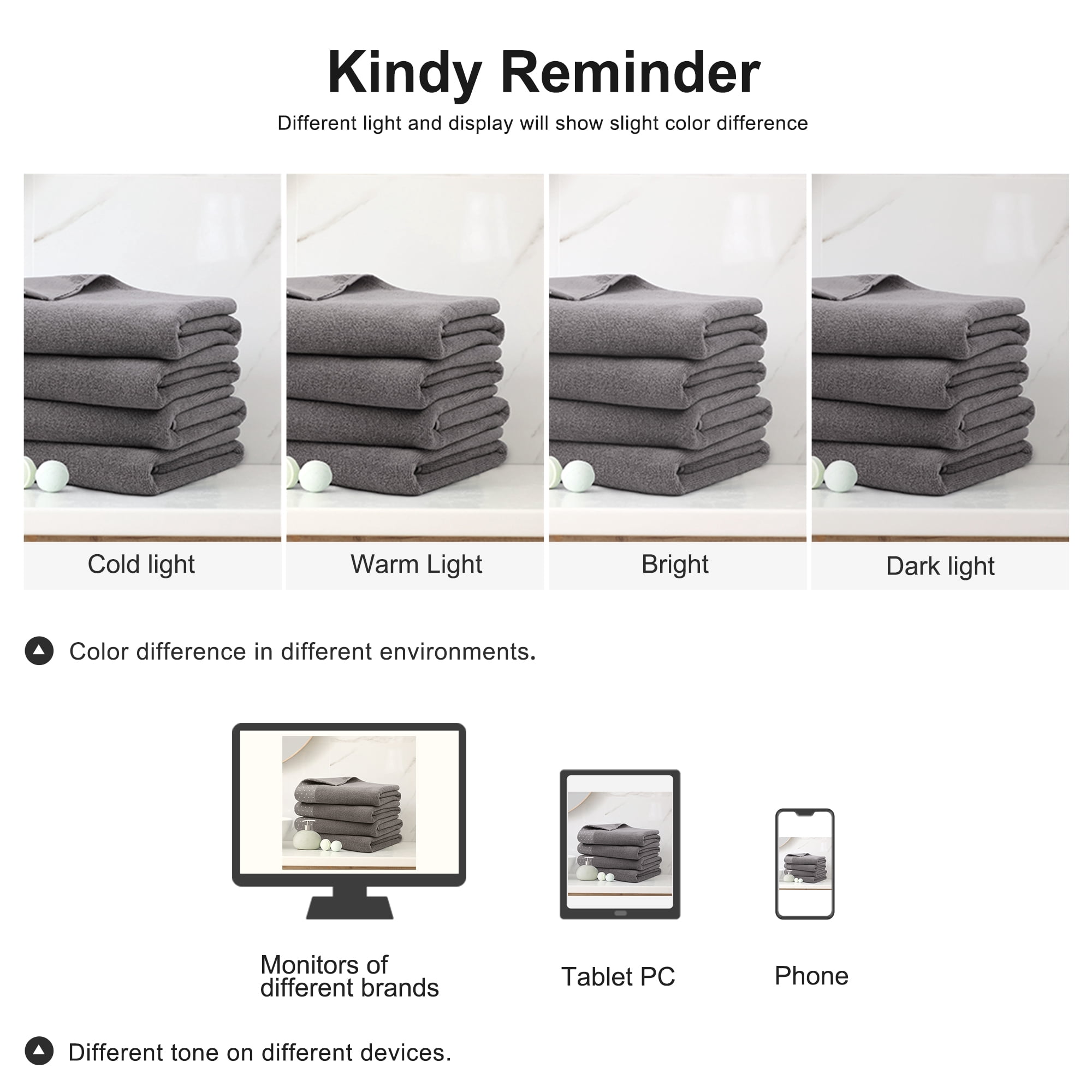 Unique Bargains Hand Towel Set 27" x 54" Soft 100% Combed Cotton 600 GSM Luxury Towels 4 Taupe Gray
