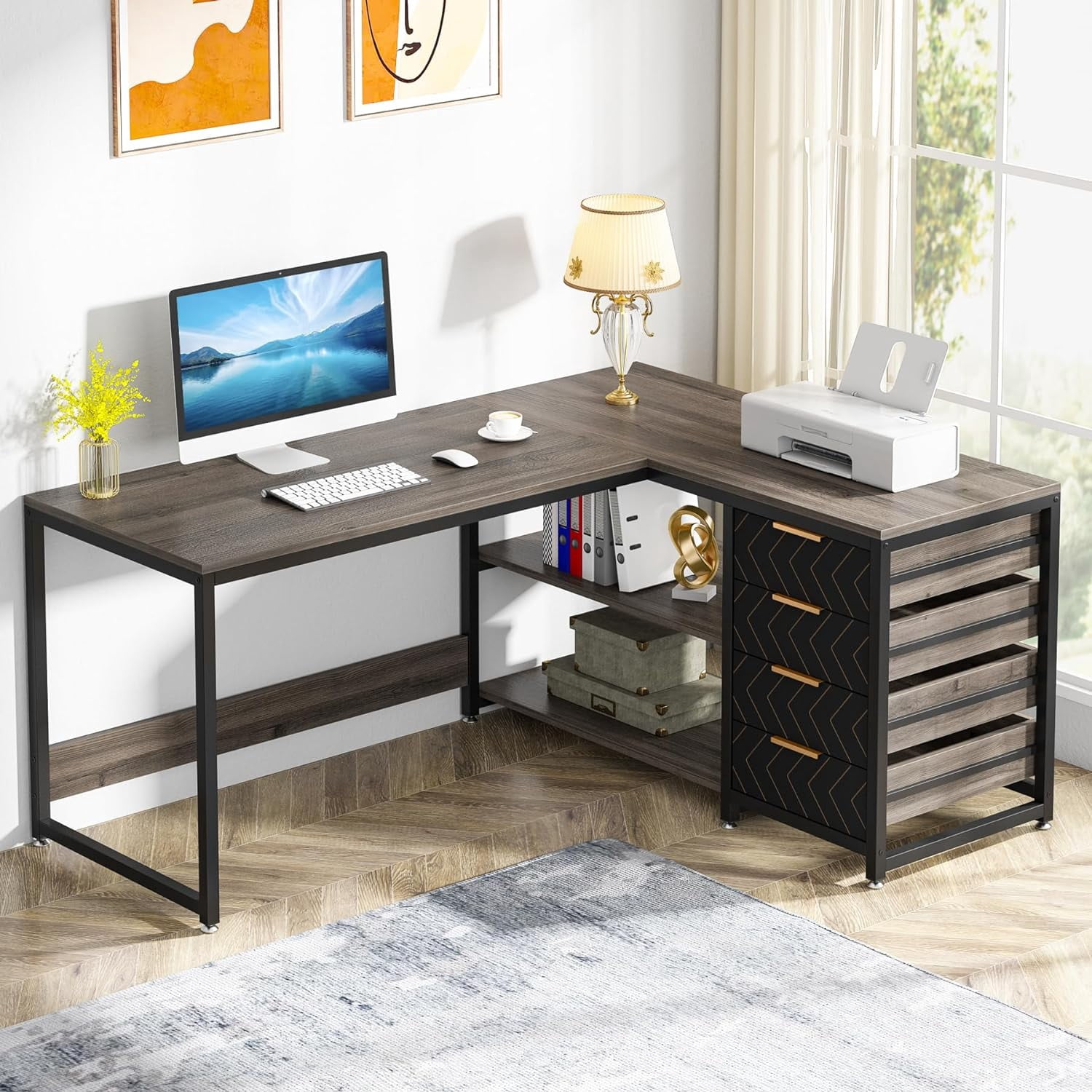 Tribesigns 59" L-Shaped Office Desk, Modern Reversible Computer Study Desk for Home Office, Gray
