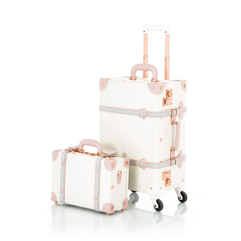 COTRUNKAGE Vintage Luggage Sets for Women, 2 Pieces Cute Carry On Suitcase  with Spinner Wheels, Cream White