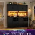 thumbnail image 2 of Homieasy 72'' Tall Pantry Cabinet with Outlet & LED Light, 63'' Wide Kitchen Hutch Bar with Microwave Stand, Drawers, Wine Rack & Shelves, Cupboard for Dining Room, Dark Black, 2 of 7