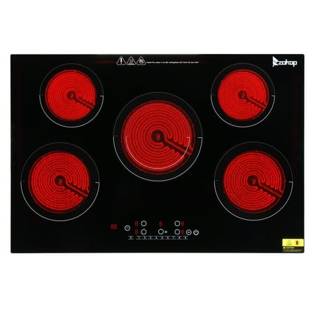 

ZOKOP 30in 5-Burner Electric Ceramic Stove 7600w 220v Glass Iron Shell Touch Screen Anti-Rust Black - Ideal for Home Cooking