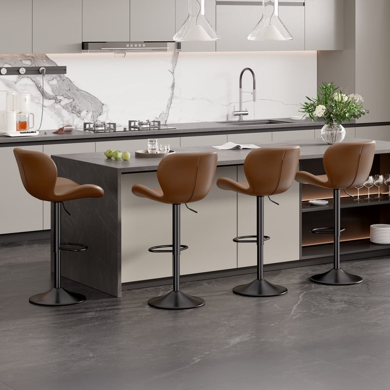 Hawsaiy Modern Swivel Bar Stools Set of 2, PU Leather Bar Chairs with Back & Footrest, Adjustable Height 22.2"-31" for Kitchen Island,Dark Brown
