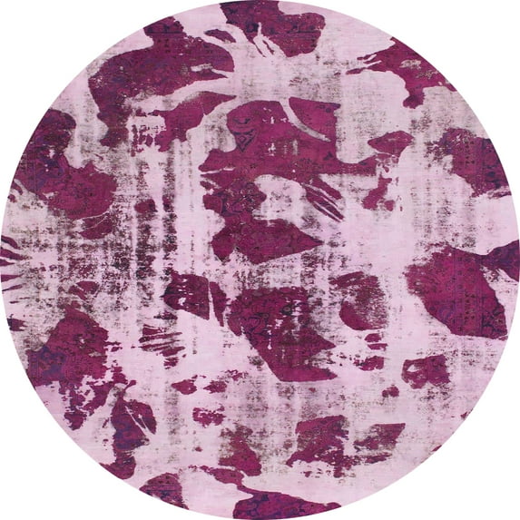 Ahgly Company Indoor Round Abstract Dark Pink Abstract Area Rugs, 8' Round