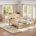 thumbnail image 3 of Leumius Twin XL over Queen Bunk Bed with Storage Drawers, Chic Curved Guardrail & Side Storage Shelves, Bunk Bed Frame with Ladder Natural, 3 of 9