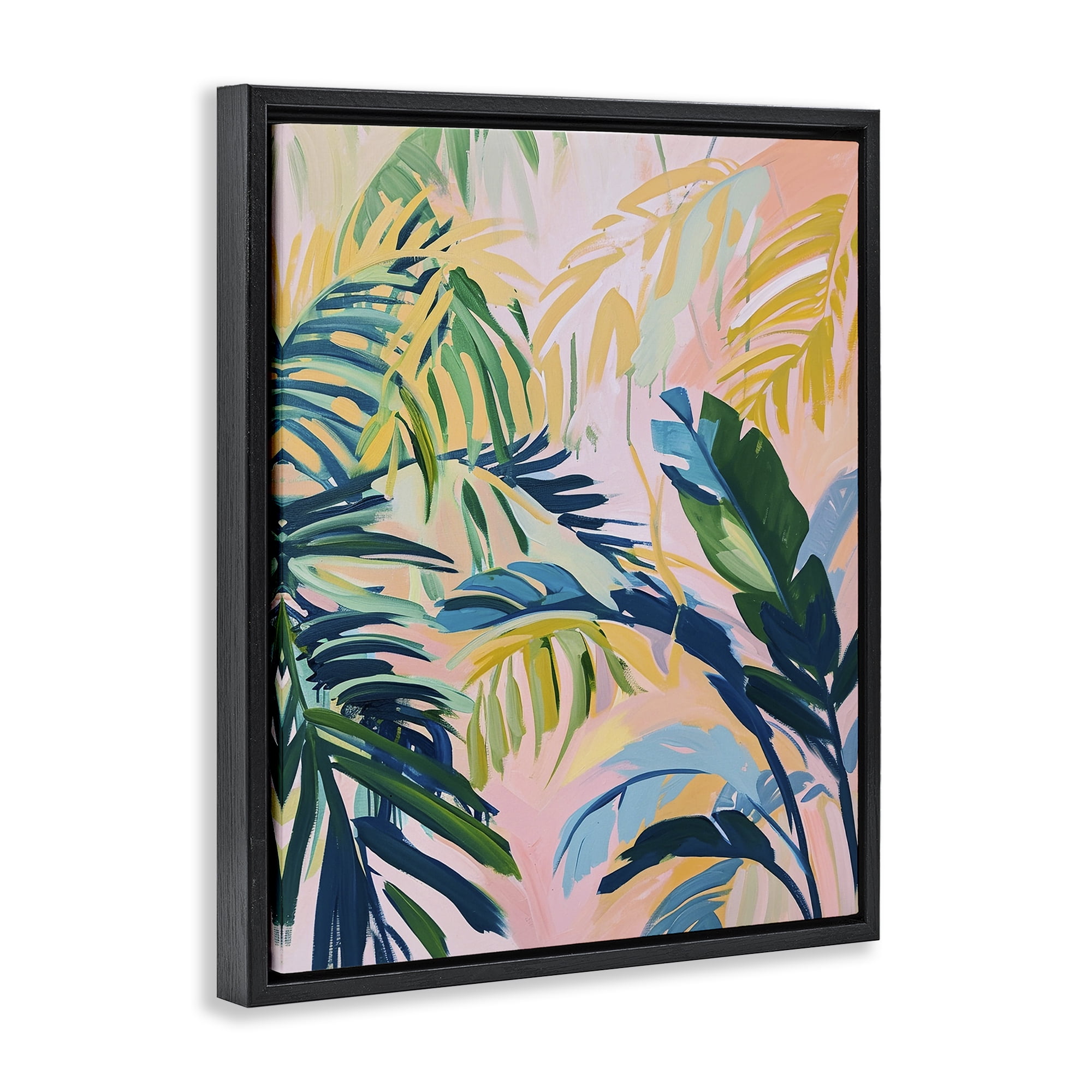 Stupell Industries Tropical Leaf Impressions Botanical & Floral Painting Black Floater Framed Canvas Art Print Wall Art, 17 x 21