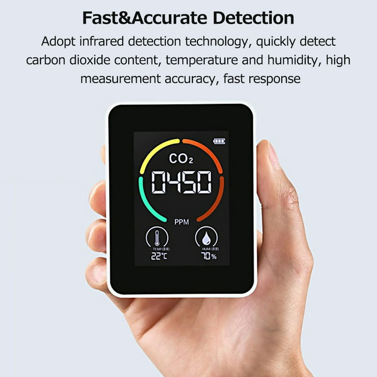 Infrared Air Quality Monitor CO2 Carbon Dioxide Detector Temperature  Humidity Meter Built-in 1200mAh Rechargeable Battery 