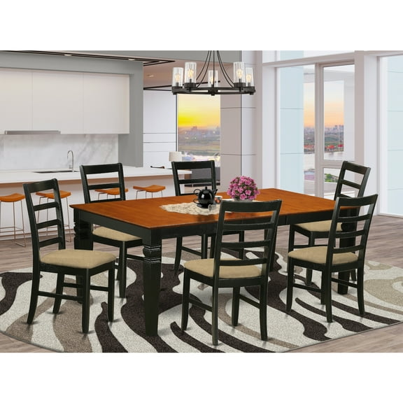 East West Furniture Logan 7-piece Wood Dining Room Table Set in Black/Cherry