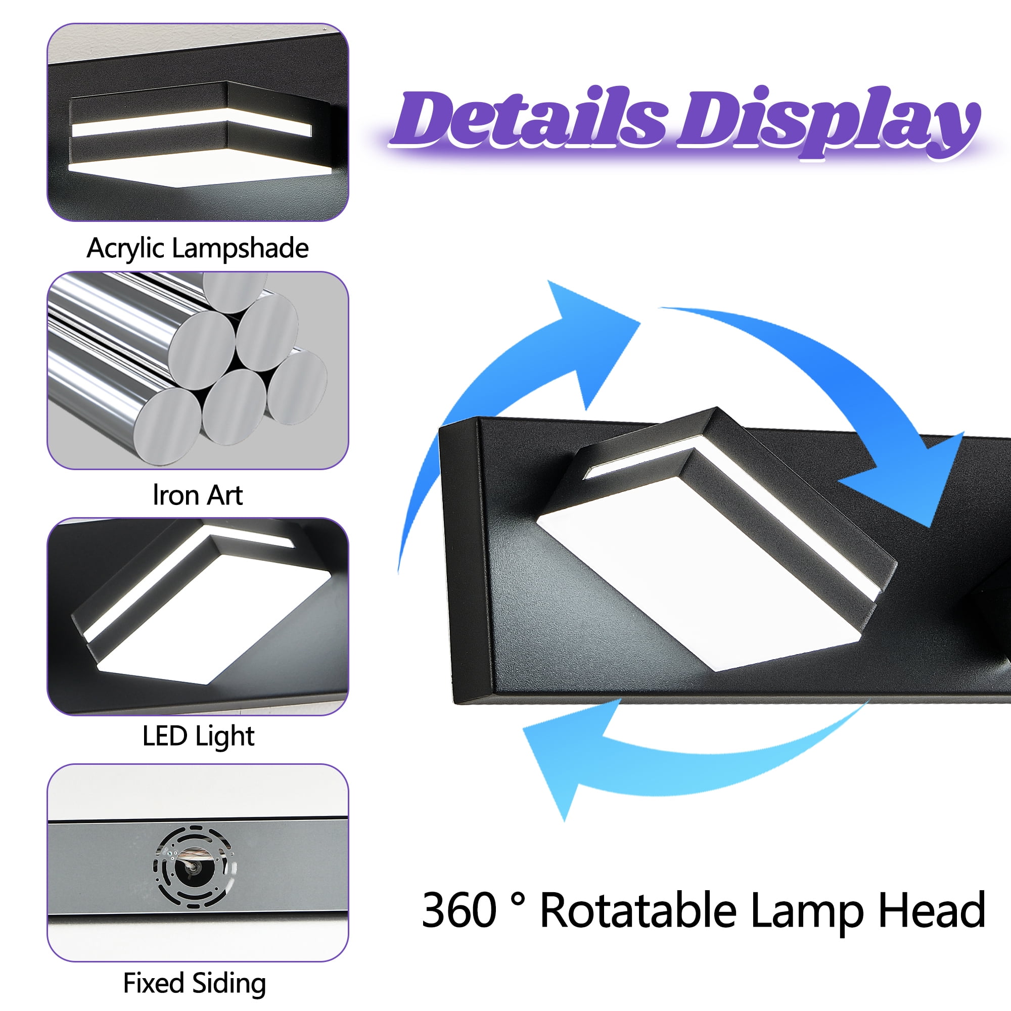 GCGAFUL 30 in. 4-Light Matte Black Modern Dimmable Bathroom Vanity Light with 360° Rotatable Head, Wall Sconce for Bathroom and Mirror