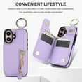 thumbnail image 7 of Allytech Wallet Case for iPhone 16 Plus, Card Holder & Zipper Pocket, Finger Grip Ring, Screen & Camera Protection, Luxury PU Leather Kickstand Double Buttons Flip Shockproof Case, Purple, 7 of 7