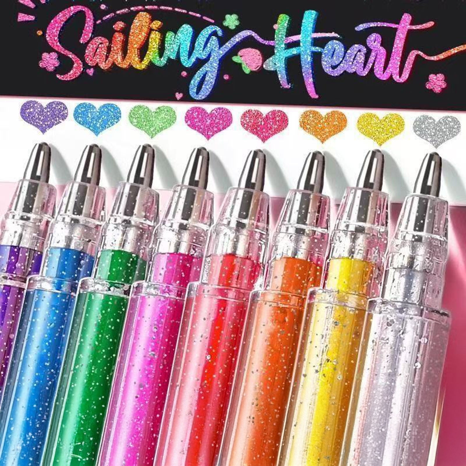 Sylvtty Highlighter Pen Set Transparent Body Multicolored Painting Pen with Glitter Sparkling Effect Smooth Metal Tip Ink Highlighter for Note Marking Coloring