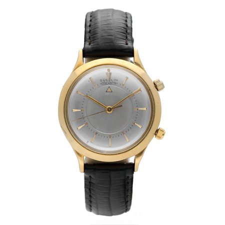 Vintage Gublin IPSO MATIC Alarm 18k Yellow Gold Case Leather Wrist Watch