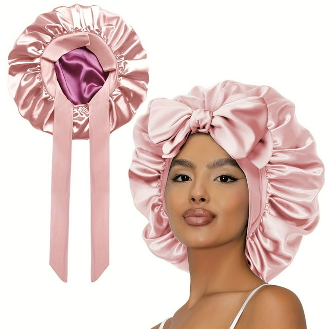 LNGOOR Silk Double Layer Fitted Sleeping Bonnet with Drawstring Closure - Adjustable Straps Lightweight Breathable and Soft - Perfect for Homecoming All-Season Wear