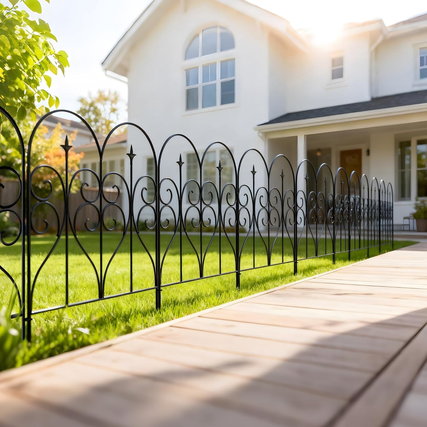 Garden Fence 32" H x 10ft (5 Panels), No Digging Heavy Duty Metal Fence Panels, Rustproof Outdoor Dog Fence Animal Barrier, Decorative Fencing for Flower Bed, Yard, Landscape Edging