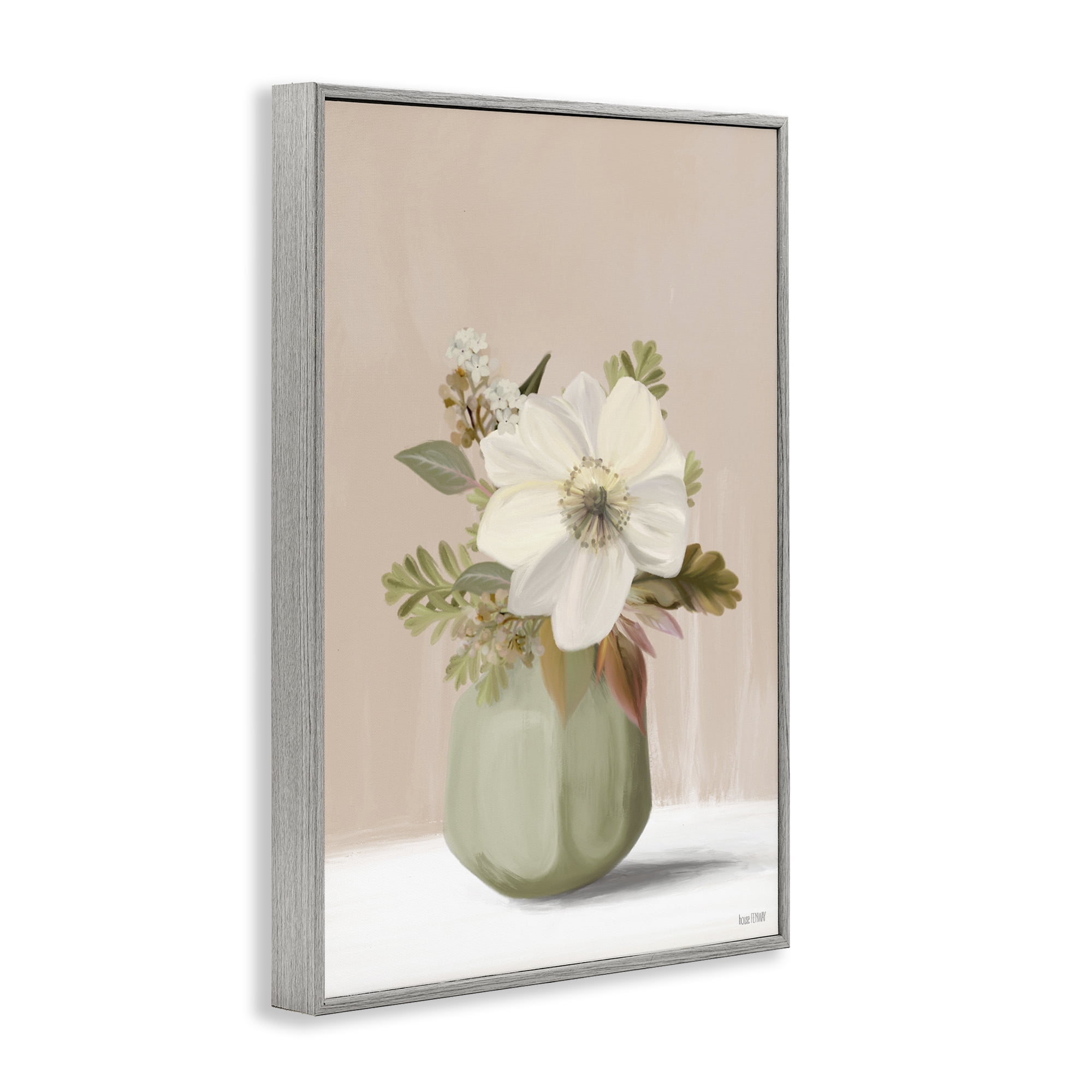 Stupell Industries Peach Pink Vase Botanical & Floral Painting Gray Framed Art Print Wall Art, 16 x 24
