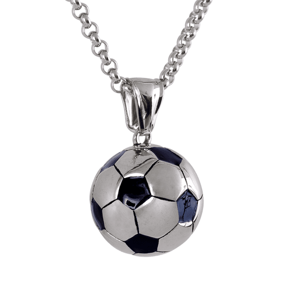 Collar Hombre de Balón de Fútbol Soccer Mundial LUCKMAN Acero Inoxidable Modelo Mondo Plateado UNITALLA