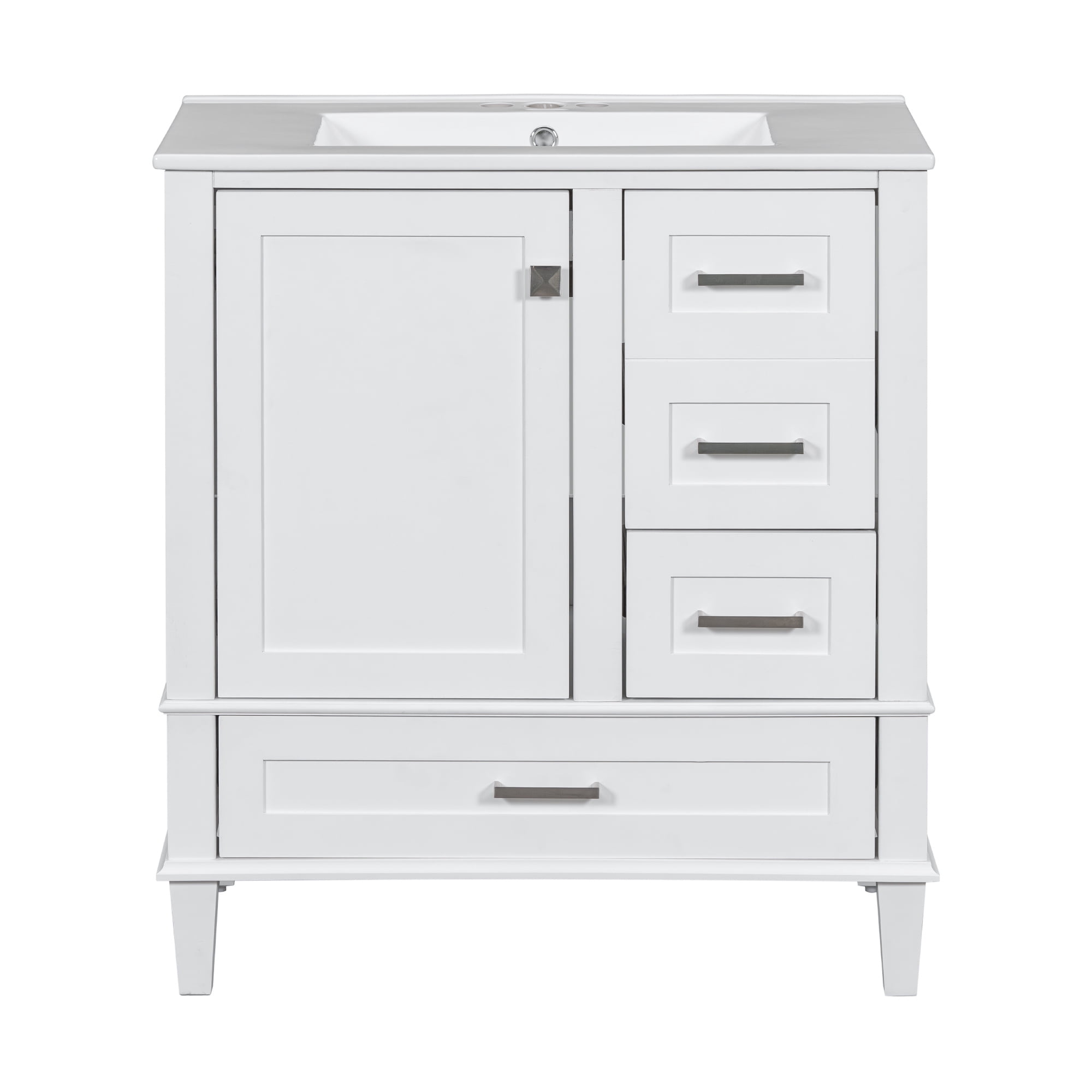 30" Bathroom Vanity Set with Sink, Holaki Modern Bathroom Cabinet with Soft Closing Door and 3 Drawers, Solid Wood Frame Bathroom Storage Cabinet, White
