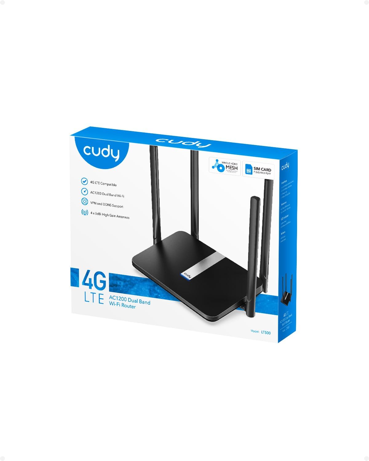 Cudy AC1200 Unlocked 4G LTE Router with SIM Card Slot, Dual-Band 1200Mbps WiFi, 4× High-Gain Antennas, VPN (WireGuard/OpenVPN), Backup Internet for Home, RV, Cameras, Remote Areas