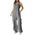 thumbnail image 1 of Wyzesi Maternity Jumpsuit Fall Women's Square Neck Ribbed Wide Leg Jumpsuit Sleeveless High Waist Pants Rompers with Pockets 2025 Features, 1 of 7