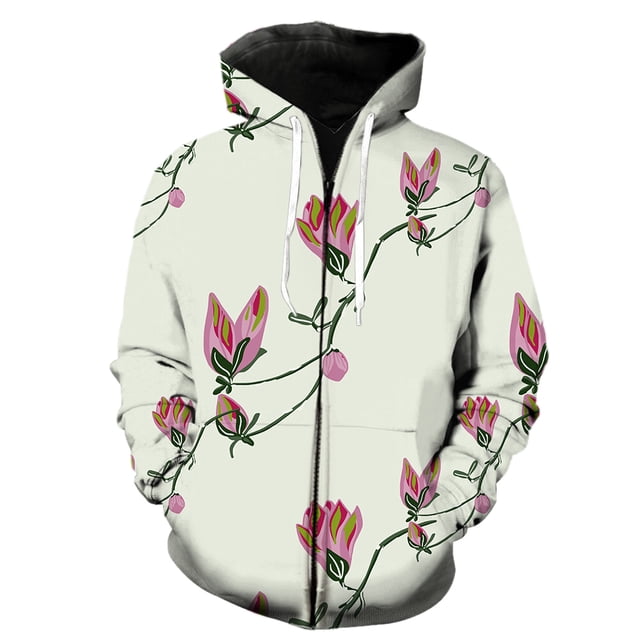 Sudadera con capucha y cremallera para hombre, diseño de flores de magnolia, estilo Harajuku, estilo hip hop, unisex, con estampado 3D, gran oferta 2024