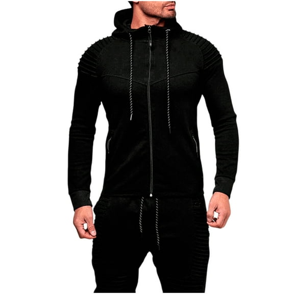 ZVNAΖH Men's Full Zip Athletic Hoodies with Zipper Pocket Drawstring Hooded Sweatshirt Slim Fit Workout Jacket Coat