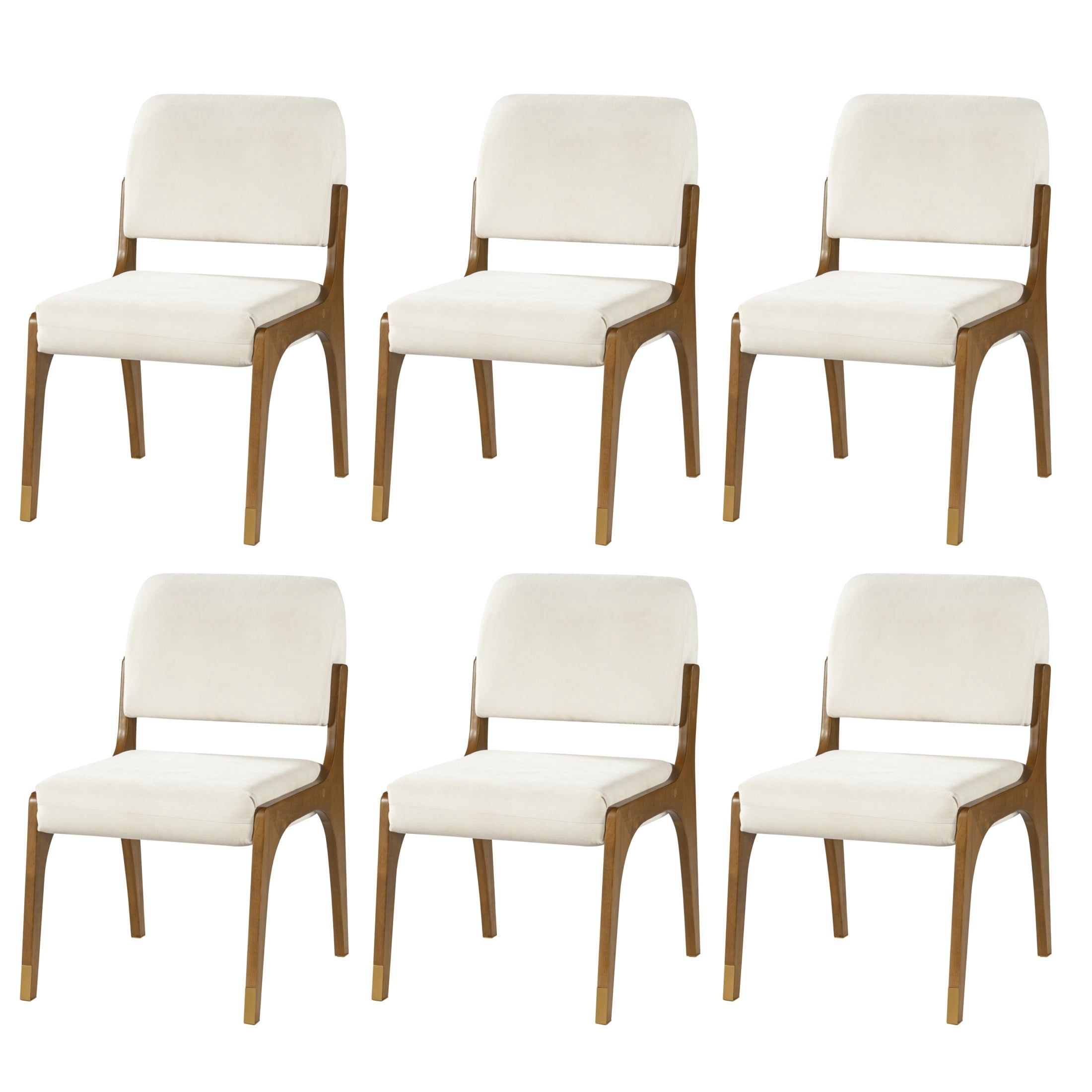 Christopher Knight Home Mid-Century Upholstered Dining Chairs, Solid Wood Frame, Walnut+Beige, Set of 6
