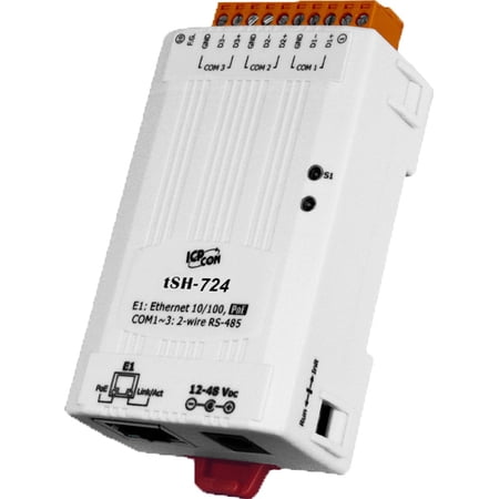 TSH-724 Serial Port Sharing Device Baud Rate Converter and Modbus RTU converter with PoE and 2 RS-485 Ports and 3 RS-232 Ports