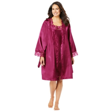 

Amoureuse Women s Plus Size The Luxe Satin Short Peignoir Set Pajamas