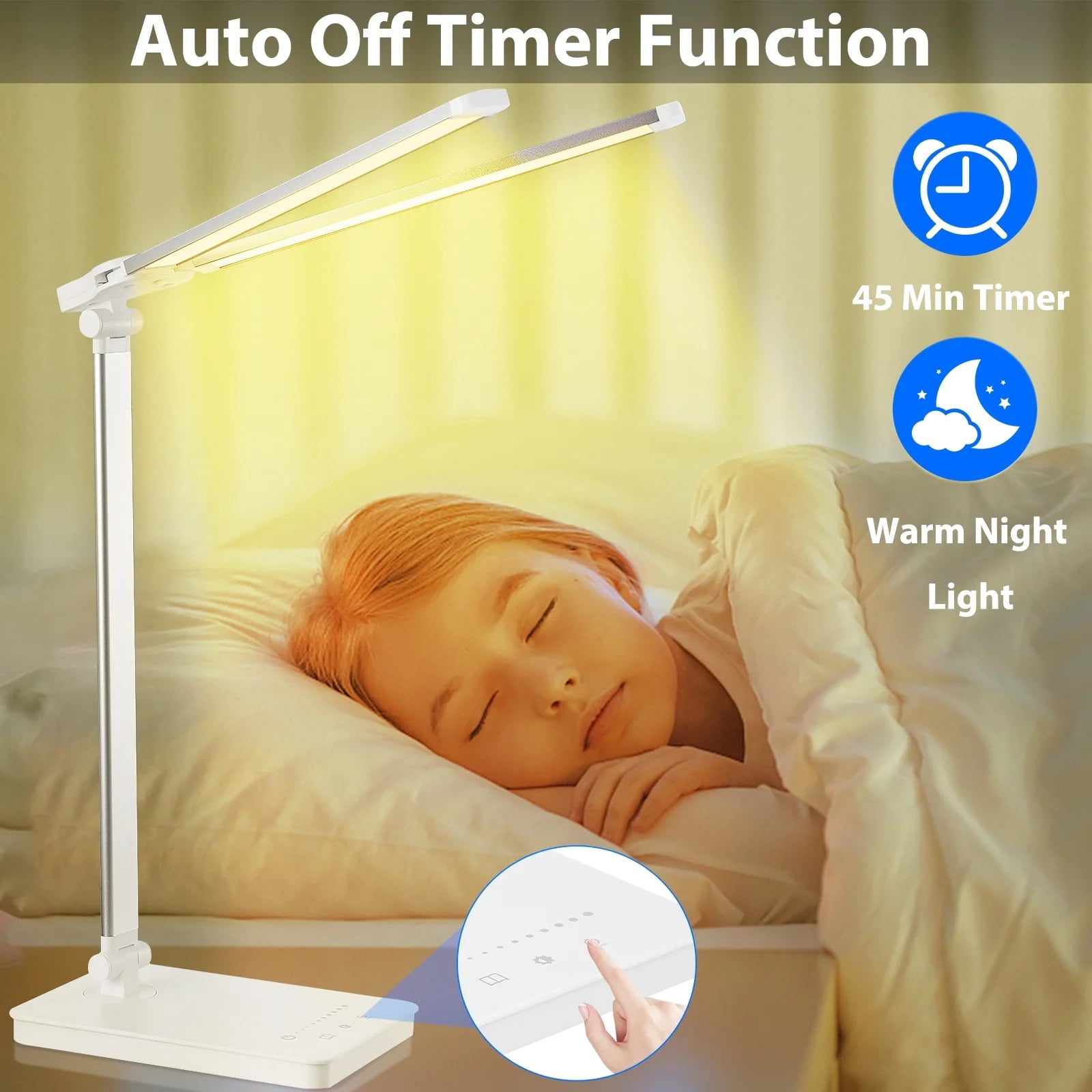 Slssqhz Adjustable Foldable Desk Lamp for Home Office,Double Swing Arm Bright LED Desk Light,Eye-Caring Architect Task Lamp,Touch Control Desktop Lamp Dimmable Table Desk Light for Work/Study/Craft