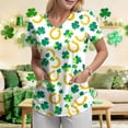 thumbnail image 6 of GEWSEY St. Patricks Day Scrub Tops for Women Irish Shamrock Holiday Shirts V Neck Short Sleeve Nursing Uniform with Pockets (White, S), 6 of 8