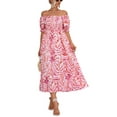 thumbnail image 1 of Avamo Femmes Maxi Robes Manches Courtes Robe Florale Été Plage Robe Soleil Sexy Partie Rose M, 1 of 3
