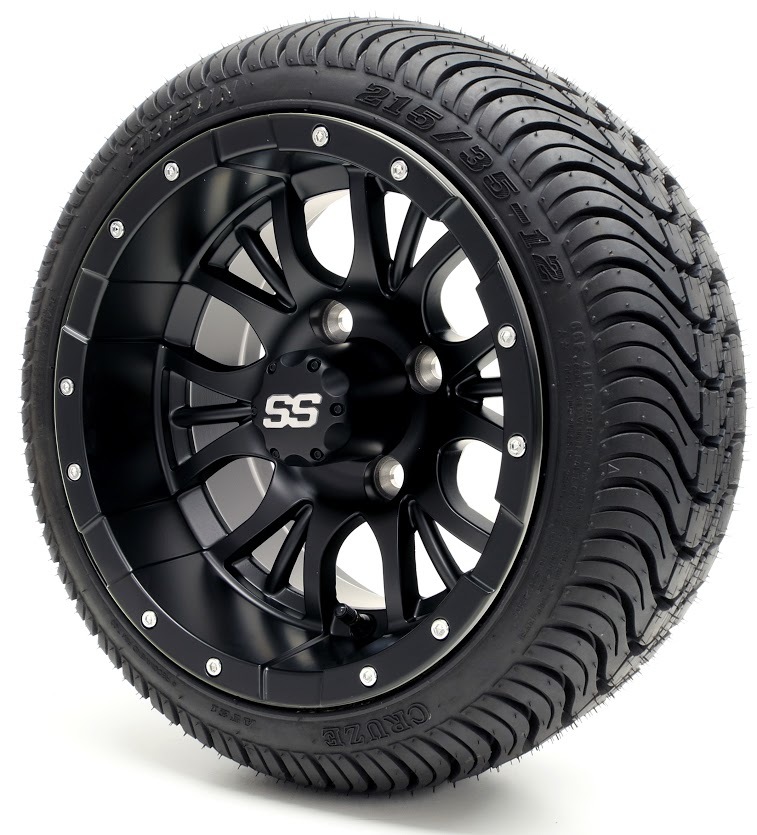 12" GTW Diesel SS Matte Black Wheel Cruz Golf Cart Tires Combo (Set of