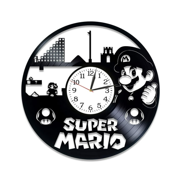 Kovides Mario Vinyl Art Video Game Gift Lp Vinyl Retro Record Wall Clock Exclusive Birthday Gift for Gamer Mario Clock Xmas Gift Idea Video Game Art