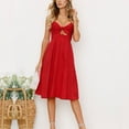 thumbnail image 2 of Women Dresses Summer Tie Front V-Neck Spaghetti Strap Button Down A-Line Backless Swing Midi Dress H M, 2 of 4