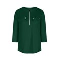 thumbnail image 4 of Htigea Women's 3/4 Length Sleeve Shirts 1/4 Zip V Neck Tunic Top Dressy Business Work Blouse Green,M, 4 of 9