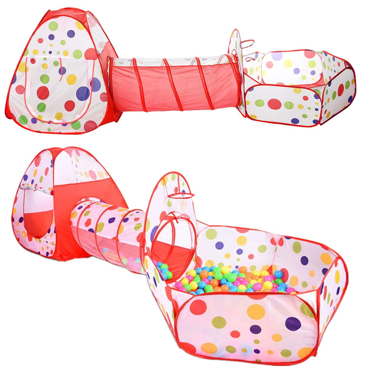 Kids Play Tent with Tunnel and Ball Pit, 3 in 1 Child Baby Playhouse