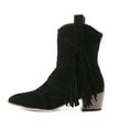thumbnail image 4 of Tassel Cowgirl Boots for Women Boho Suede Pointed Toe Stacked Heel Mid Calf Dress Cowboy Booties, 4 of 8