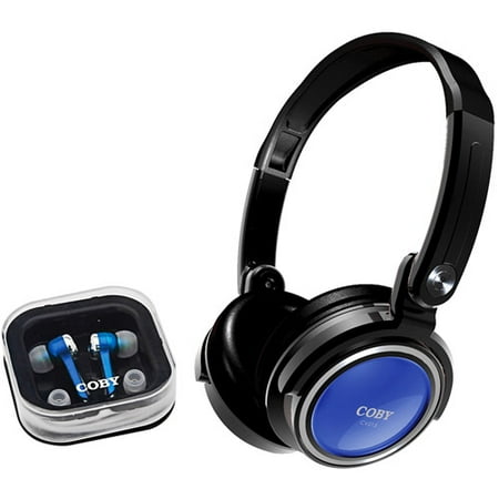 COBY CV215BLU Jammerz Headphones with Earbuds and Carrying Case Blue