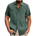 thumbnail image 2 of UVEASISHA Sales Today Mens Button Down Shirt Cotton Linen Casual Short Sleeve Spread Collar Beach Shirts Summer Lightweight Breathable Cuban Guayabera Shirt for Men Green M, 2 of 5