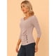 thumbnail image 2 of Top acanalado Allegra K de decoración de botones con cuello en V y mangas 3/4 Beige, 2 of 5
