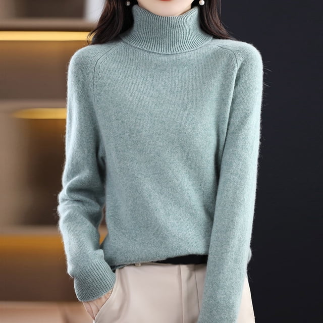 Autumn New Turtleneck Sweater Ladies Loose Large Size Thick Knitted Sweater Bottom Shirt