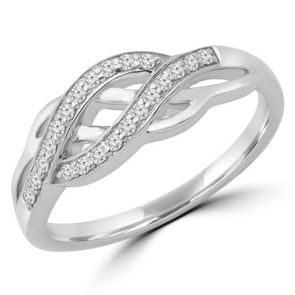 Majesty Diamonds MDR190056-6.5 0.14 CTW Round Diamond Criss Cross Semi-Eternity Wedding Band Ring in 14K White Gold - Size 6.5